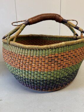 Ghana African Market Bolga Basket Hand Woven Natural Grass Handled Tote Purse